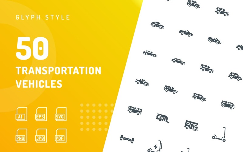 Transportation Vehicles Glyph Icon Set