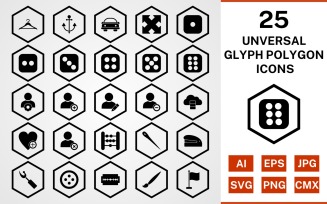 25 Universal Glyph Polygon Icon Set