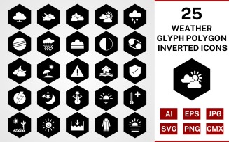 25 Weather Glyph Polygon Inverted Icon Set