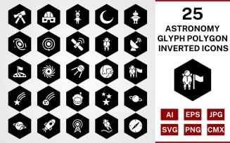 25 Astronomy Glyph Polygon Inverted Icon Set