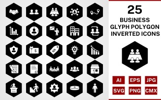 25 Business Glyph Polygon Inverted Icon Set