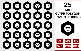 25 Emoji Glyph Polygon Inverted Icon Set