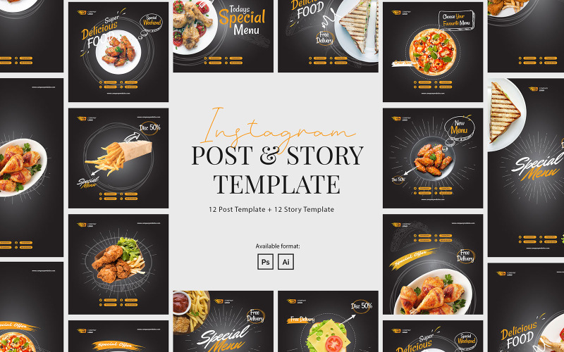 Fast Food Instagram Post and Story Template for Social Media