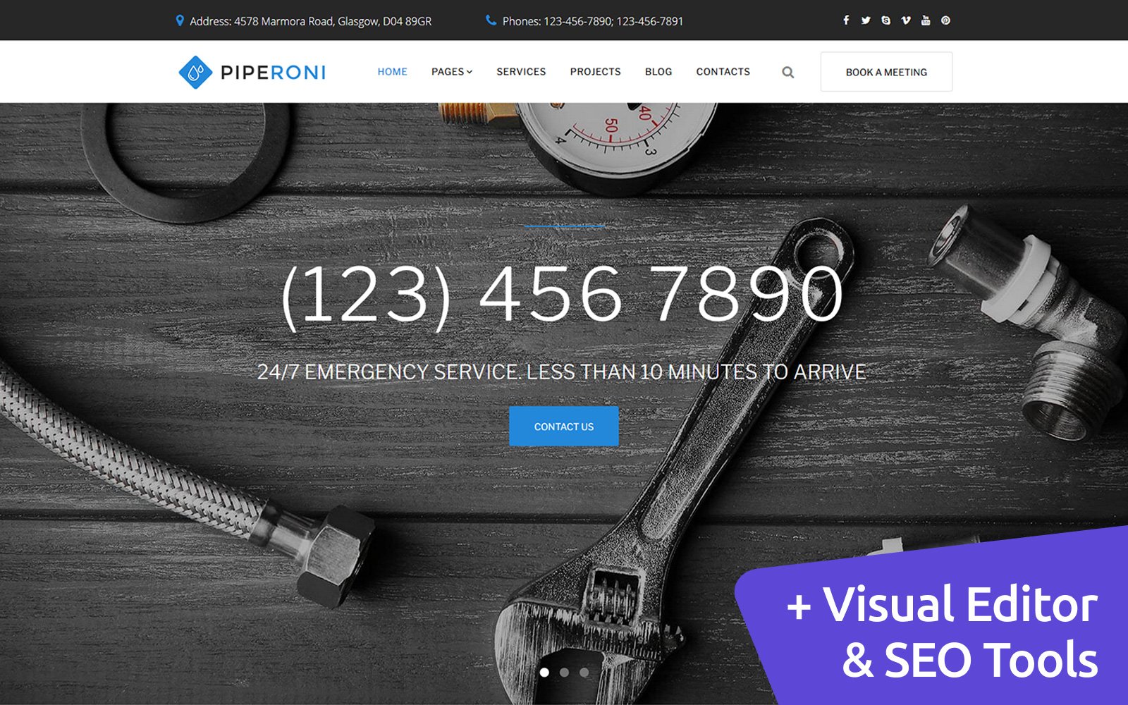 Moto CMS 3 Template namens "Piperoni - Plumber & Repair Services" #123632