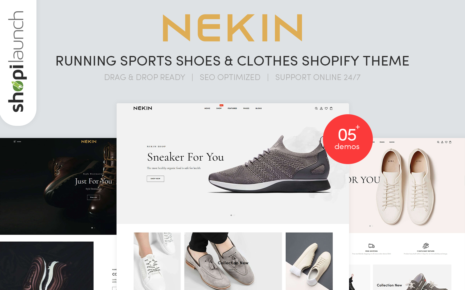 "Nekin - Running Shoes, Sports Shoes & Clothes" Responsive Shopify Thema №123621