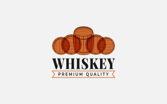 Whiskey With Whiskey Barrels on White Background Logo Template