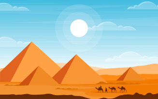 Camel Caravan Crossing Egypt Pyramid Desert - Illustration