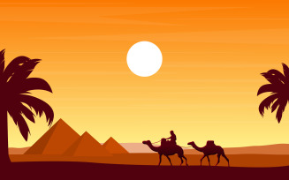 Camel Caravan Crossing Egypt Pyramid Desert - Illustration
