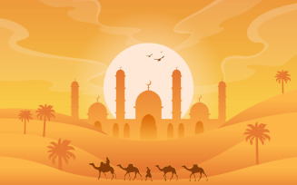 Desert Islamic Mosque Date Palm Tree - Illustration