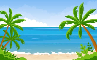 Exotic Tropical Beach Sea Palm Tree - Illustration