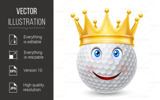 Golden Crown on Golf Ball - Vector Image
