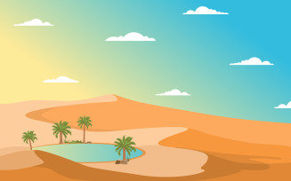 Oasis Date Palm Tree Desert Hill - Illustration