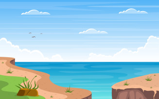 Sea Panorama Beach Coast Bay Ocean - Illustration