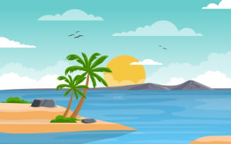 Tropical Beach Sea Palm Tree Summer - Illustration
