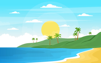 Vacation in Tropical Beach Palm Tree - Illustration