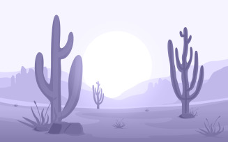 Vast Western American Desert with Cactus - Illustration