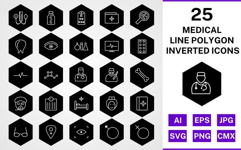 25 Medical Line Polygon Inverted Icon Set