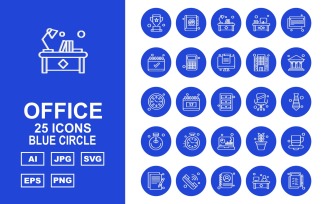 25 Premium Office Blue Circle Icon Set