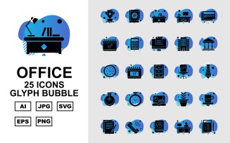 25 Premium Office Glyph Bubble Pack Icon Set