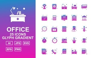 25 Premium Office Glyph Gradient Pack Icon Set