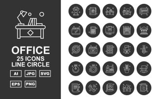 25 Premium Office Line Circle Pack Icon Set