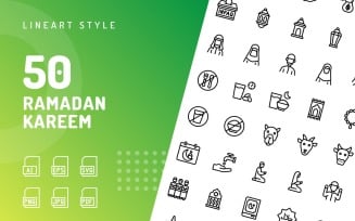 Ramadan Kareem Line Icon Set