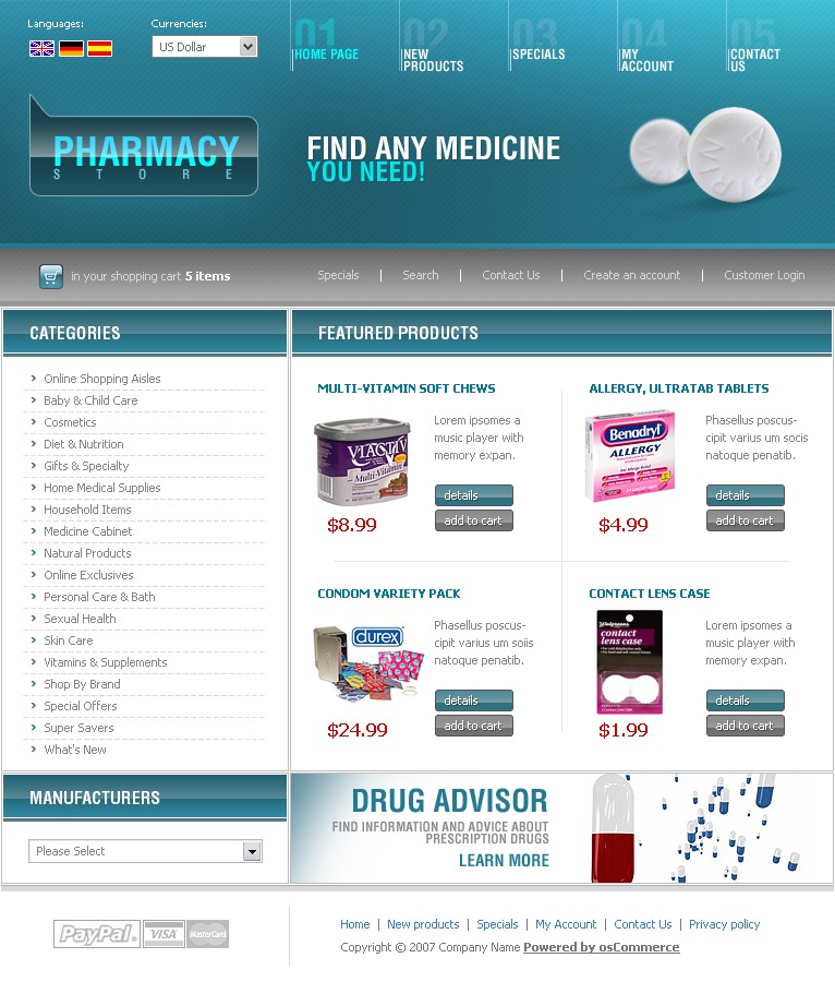 Drug Store OsCommerce Template 12443
