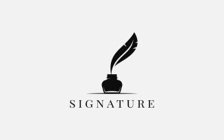 Feather With Ink. Inkwell and Feather. Logo Template