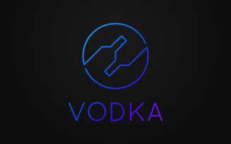 Vodka Premium. Linear Neon Bottles of Vodka. Logo Template