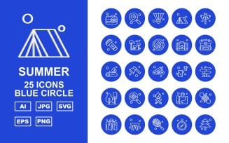 25 Premium Summer Blue Circle Icon Pack Set
