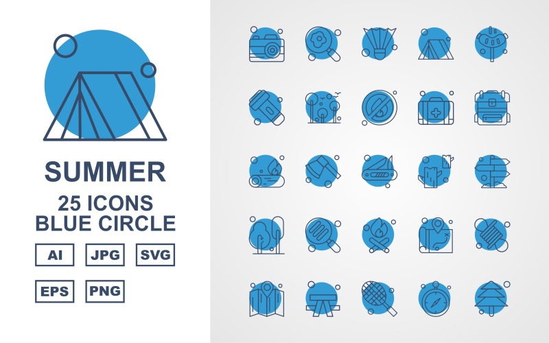 25 Premium Summer Blue Circle Icon Pack Set Icon Set
