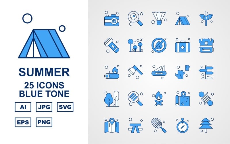 25 Premium Summer Blue Tone Icon Pack Set Icon Set