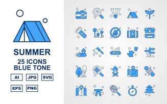 25 Premium Summer Blue Tone Icon Pack Set