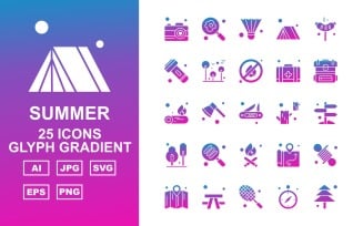 25 Premium Summer Glyph Gradient Icon Pack Set