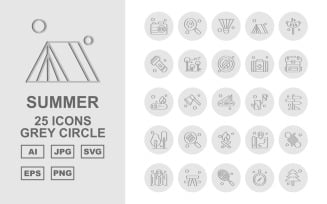 25 Premium Summer Grey Circle Icon Pack Set