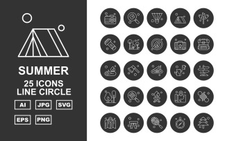 25 Premium Summer Line Circle Icon Pack Set
