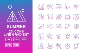 25 Premium Summer Line Gradient Icon Pack Set