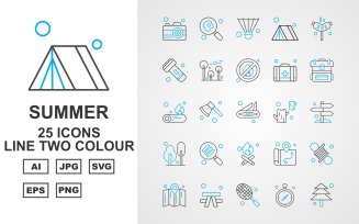 25 Premium Summer Line Two Color Pack Icon Set