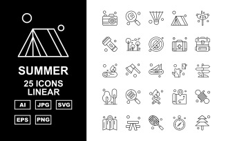 25 Premium Summer Linear Pack Icon Set