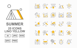 25 Premium Summer Lino Yellow Icon Pack Set