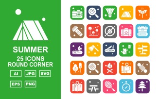 25 Premium Summer Round Corner Icon Pack Set
