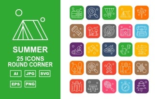 25 Premium Summer Round Corner Icon Pack Set