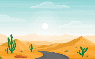 Desert Rock Hill Mountain with Cactus - Illustration
