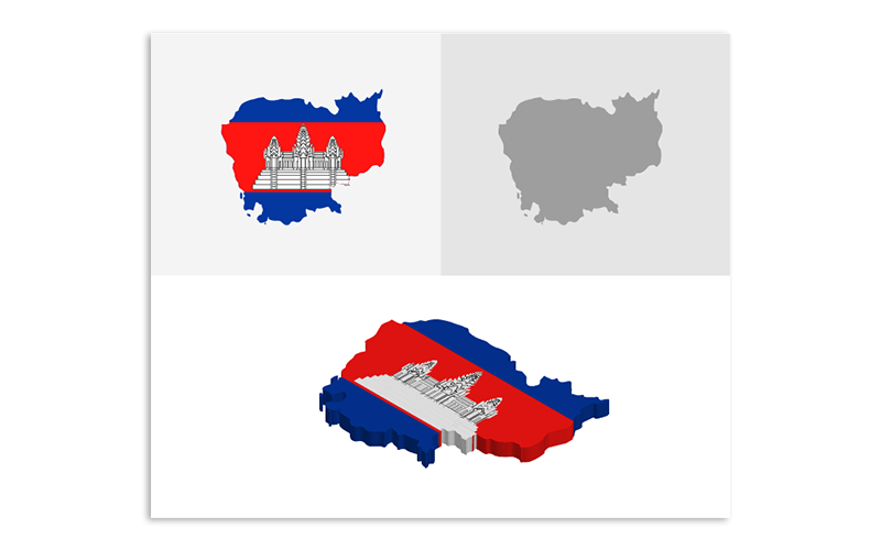 3D and Flat Cambodia Map - Vector Image