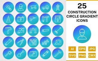 25 Construction Circle Gradient Icon Set