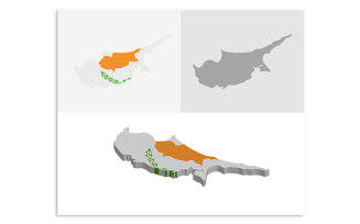 3D and Flat Cyprus Map - Vector Image