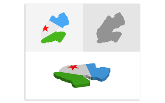 3D and Flat Djibouti Map - Vector Image