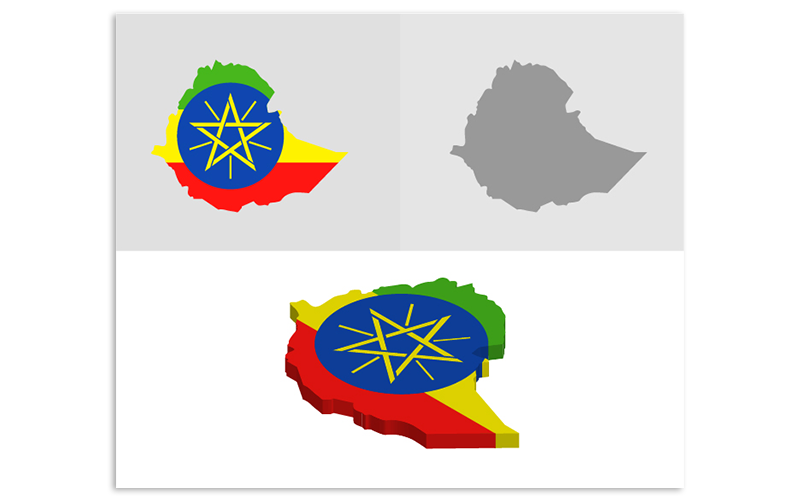3D and Flat Ethiopia Map - Vector Image Vector Graphic