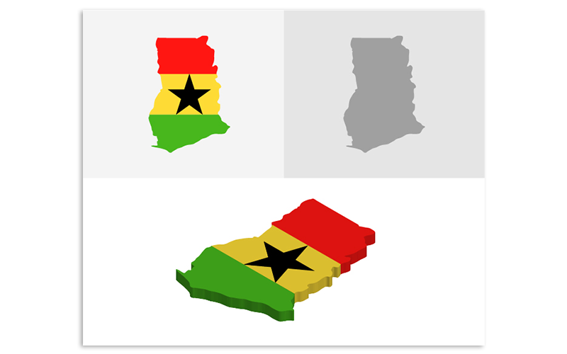 3D and Flat Ghana Map - Vector Image Vector Graphic