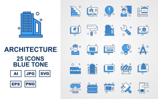 25 Premium Architecture Blue Tone Pack Icon Set